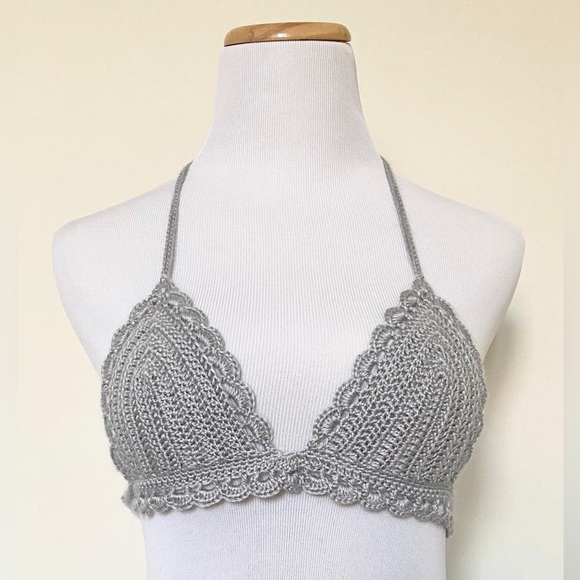 Fairycore Seashell Crochet Bralette - Silver Grey/Gray - Small, A-Cup - Picture 1 of 6